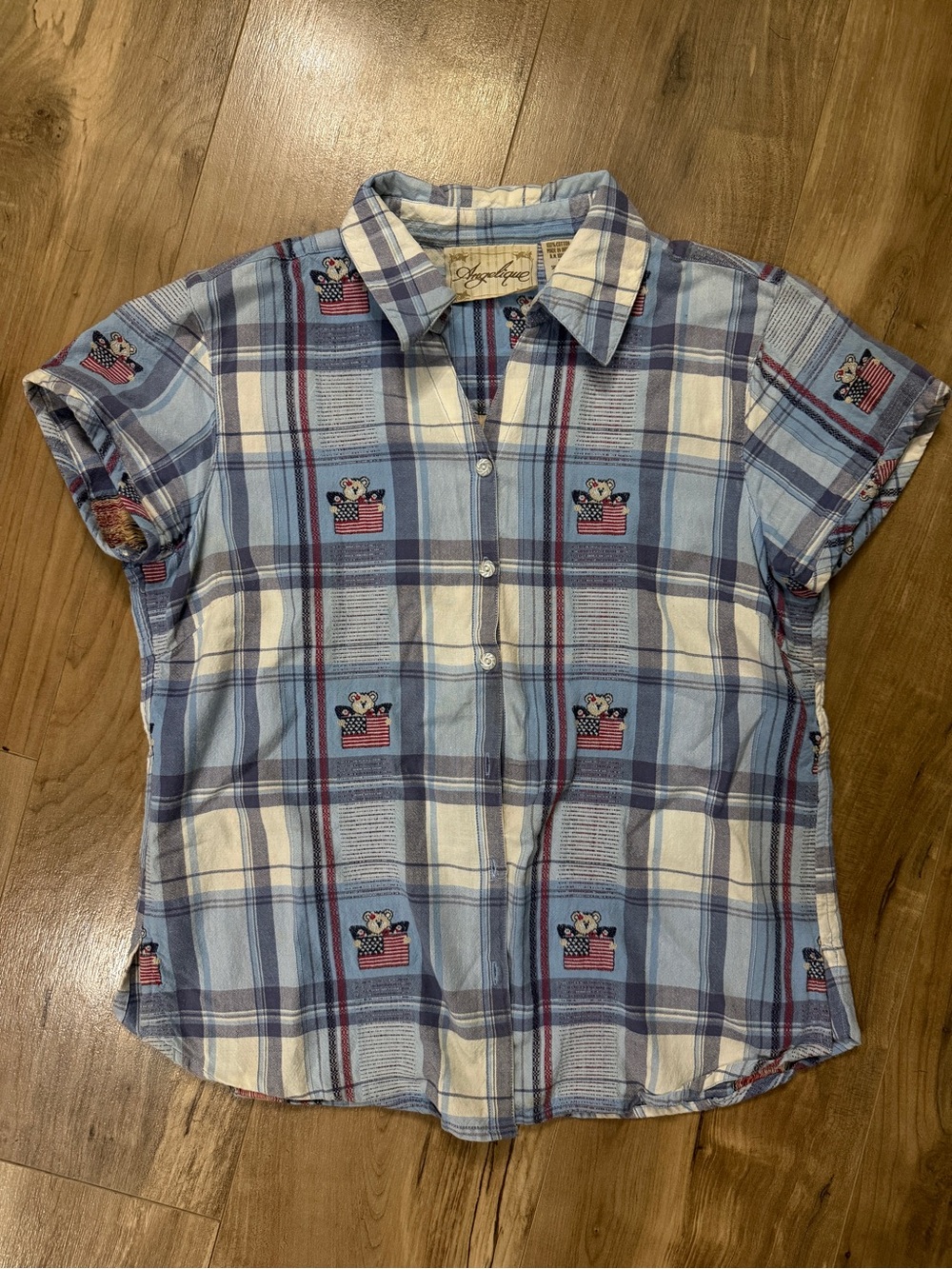 Vintage Short-Sleeve Plaid Button-Up Shirt - Light Blue